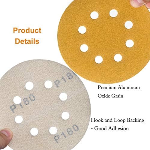 5-Inch 8-Hole Hook and Loop Sanding Discs 180-Grit, 200-Pack