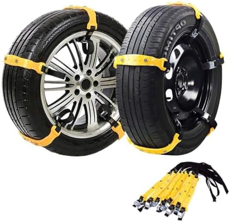 Jeremywell Snow Chains Anti-Skid Anti Slip Emergency Snow Tire Chains - Portable Emergency Traction Snow Mud Chains Universal Adjustable 10pcs Car Security Chains for SUV and Cars (Yellow-10pcs)
