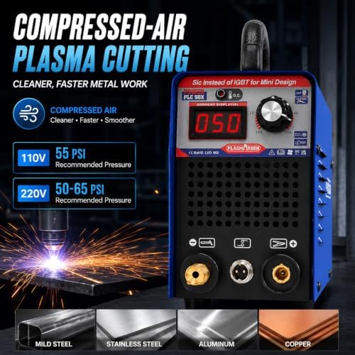 50A Plasma Cutter Machine,110V/220V Dual Voltage,1/2 Inch Clean Cut Plasma Cutting Machine, IGBT Inverter LED Display,Metal Cutting Machine for Steel, Stainless Steel, Aluminum & Copper, DIY
