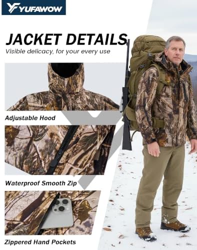 Yufawow Men Winter Jacket Skiing Jacket Insulated Fleece Lined Waterproof Windbreaker for Snowboard Hiking Camping ATV Outdoor Work