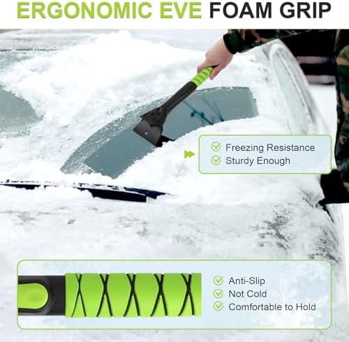 43" Ice Scraper for Car Windshield, Snow Brush with Squeegee, 3 in 1 Snow Removal for Cars with Foam Grip and 180° Pivoting Brush Head for Auto Truck SUV