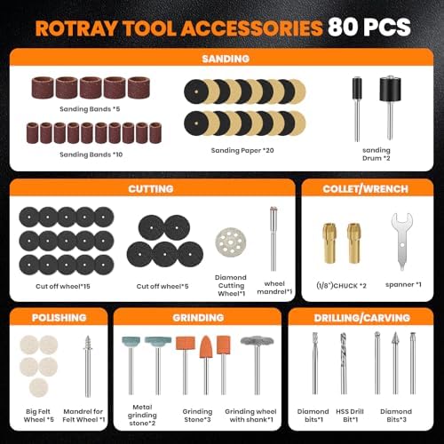 4V Cordless Rotary Tool Kit, Long-lasting 8000-28000RPM 80Accessories