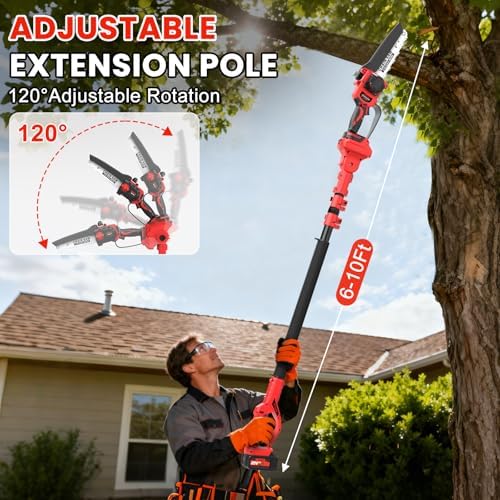 2-in-1 Cordless Pole Saw, 8 Inch Mini Chainsaw, 6.6-Ft Electric Pole Saws