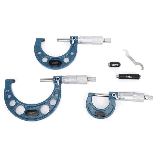 3Pcs Industrial Tools Premium Outside Micrometer Set Precision Machinist Tool 0-75mm with Carbide Tips