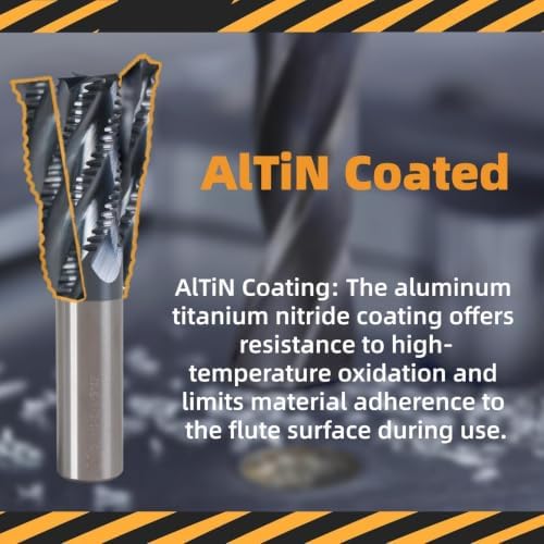 1/2" 4 Flute Roughing End Mill AlTiN Coated Carbide, 5Pcs