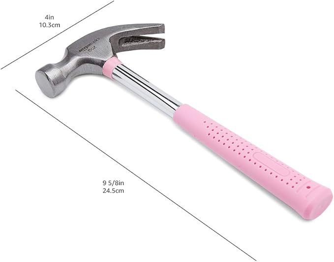 Amazon Basics 8 oz Claw Hammer with Shock Reduction, No-Slip Rubber Grip, Pink