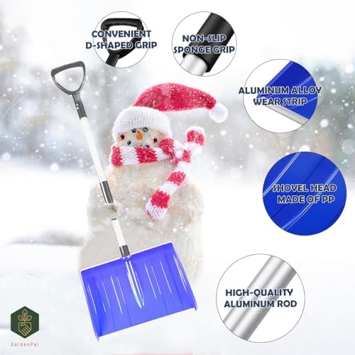 GardenPal Snow Shovel for Driveway Car Home Garage, PortableSnow Shovel with D-Grip Handle, Collapsible Snow Sand Mud Removal Tool, Large Capacity, Heavy Duty Metal Collapsible