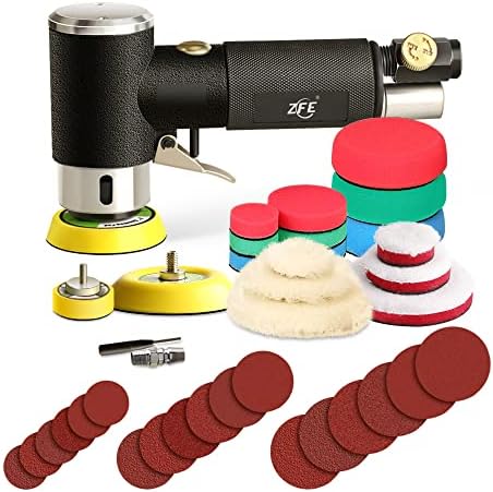 1/2/3 Inch Random Orbital Air Sander, Mini Pneumatic Sander for Auto Body Work, High Speed Air Powered Polisher with 15 Polishing Buffing Pads,18 Sandpapers