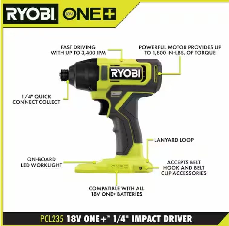 RYOBI Drill Impact Driver Combo Kit 18V ONE+ Cordless 2-Tool Set with Batteries Charger Tool Bag + Gloves