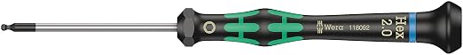Wera 2052/6 Kraftform Micro Ballhead Hexagon Electronics Screwdriver Set and Rack, 6-Piece