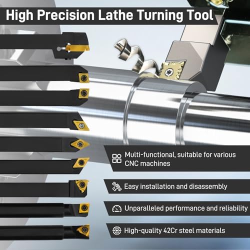 Indexable Lathe Turning Tool 27Pcs Kit 1/2'' 12mm Shank, 9Pcs Metal Lathe Tools Holder Set with 18Pcs Inserts, for Turning Grooving Threading Boring, Lathe Tooling with Reverse Tool Design