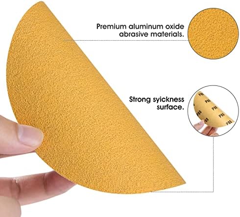 CowboyBOB 100 PCS 6 Inch Gold PSA Sanding Discs 80 Grit Self Adhesive Sticky-Back Sandpaper for DA Sander Finishing Abrasive Sand Paper Woodworking Wood Metal Sanding Disc Roll