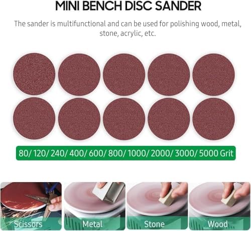Grinder，Mini Bench Belt and Disc Sander Sanding Roller Electric Edge Sharpener 7 Variable Speed 10 Sanding Discs/Belts DIY Benchtop Sanding Polishing Grinding Machine for Wood Metal Acrylic