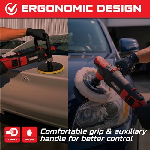 LAUCO Rotary Polisher 1200W with 6-Inch Backing Pad, 6-Speed Variable Control, High Torque Professional Polishing Machine for Car Detailing, Paint Correction, Buffing, Waxing & Finishing LP1200