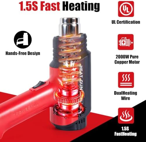 2000W Heat Gun Kit with 300PCS 10–26 AWG Solder Seal Wire Connectors & Waterproof Heat Shrink Tubing, 2 Temperature Max 1202℉ Compact Hot Air Gun with 4 Nozzles for Automotive, Marine & Wiring Repair