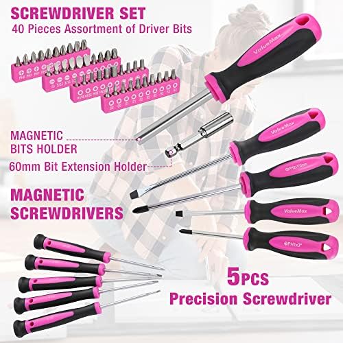 ValueMax 237 PCS Pink Home Tool Kit with Cordless Lithium-ion Drill