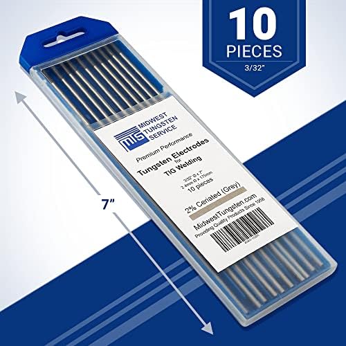 Midwest Tungsten Service TIG Welding Tungsten Electrodes 10-Pack (Grey - 2% Ceriated Tungsten (WC20/EWCe-2), 3/32")