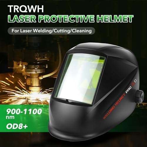 TRQWH Laser Welding Helmet OD8+ 190nm-450nm&900nm-1100nm Large Viewing Laser Safety Helmet Protective Mask Eye Protection for Laser Welding/Laser Cutting/Laser Cleaning/Laser Marking