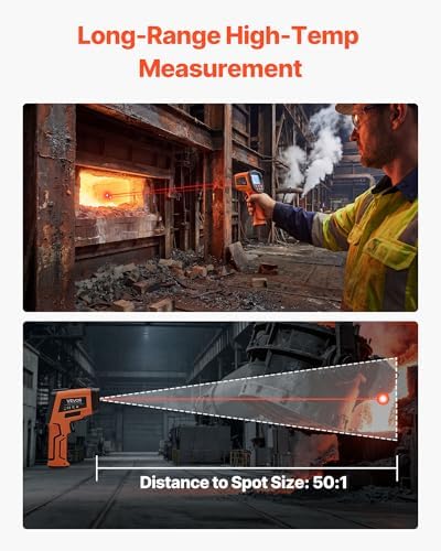 VEVOR Infrared Thermometer, -22℉ to 2912℉ Dual-Mode IR Thermometer Gun with K-Type Thermocouple, Dual Laser Heat Temperature Gun Non-Contact for Metal Smelting/Engine/Industry/Cooking (Not for Human)