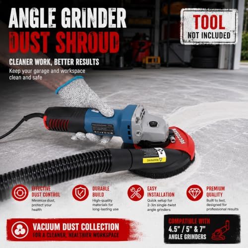 Universal Angle Grinder Dust Shroud for Concrete Grinding, Fits 4.5–5 & 7 Inch Grinders, Vacuum Dust Collection Cover (No Wheel) (5-inch Dust Shroud)