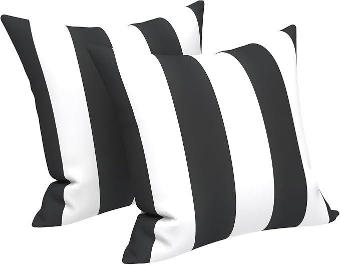 LVTXIII Outdoor Throw Pillows, Decorative Throw Pillows with Inserts, 16"x16" Square Pillows for Bed, Couch, Sofa and Patio Furniture, Set of 2, Cabana Black