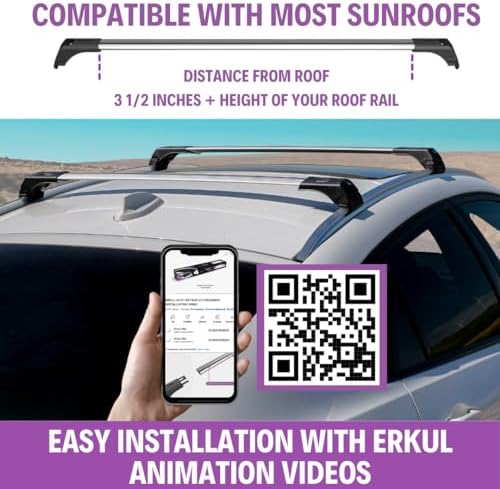 ERKUL Roof Rack Cross Bars for Kia Sportage 2017-2022 | Aluminum Crossbars with Anti Theft Lock for Rooftop | Compatible with Flush Rails - Silver