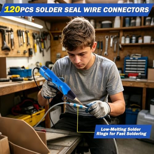 350W Mini Heat Gun Kit with 300pcs Waterproof Solder Seal Wire Connectors & 3:1 Heat Shrink Tubing, Dual-Temp 482°F/752°F (250°C & 400°C) Fast Heating for Automotive, Marine, Wiring Repair 10-26 AWG