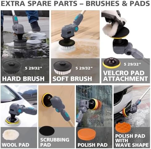20V Cordless Spin Scrubber with Replaceable Battery, Electric Cleaning Brush with Long Handle & 8 Brush Heads for Outdoor, Bathroom, Tile, Grout, Shower, Bathtub