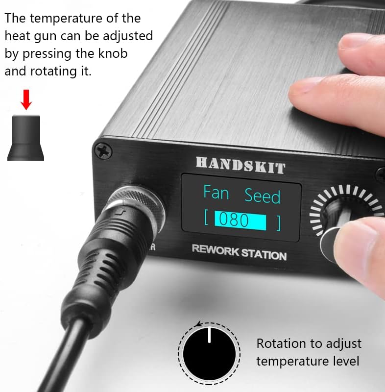 Hot Air Rework Soldering Station,Craft Heat Gun with Digital Display Adjustable Temperature Solder Iron Station Kit Desoldering Heat Gun Wick Tool with 7 Nozzles 700W SMD Welding Heating Gun