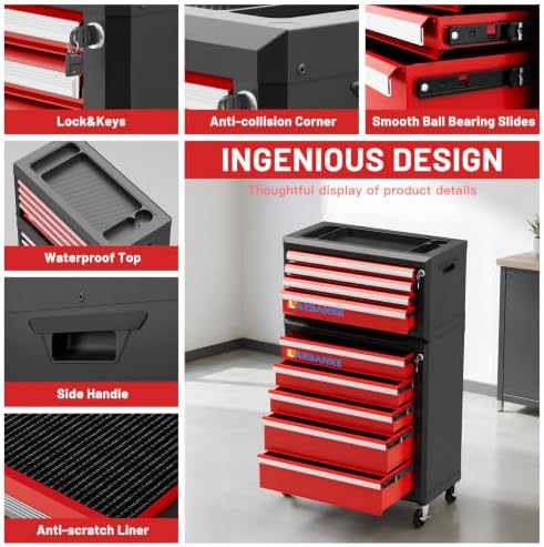 LARBANKE 9-Drawer Rolling Tool Chest with Wheels,Lockable Tool Cabinet