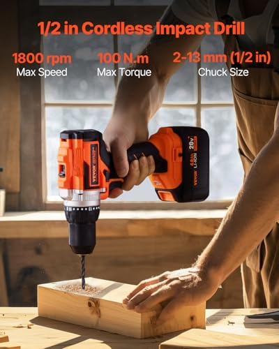 VEVOR Tool Combo Kit, 20V Max Cordless 2-Tool Combo Kit, with 1/2 in Impact Drill, 1/4 in Impact Driver, Compact Cordless Power with 4.0 Ah Batteries, Screws, Charger, and Cloth Bag