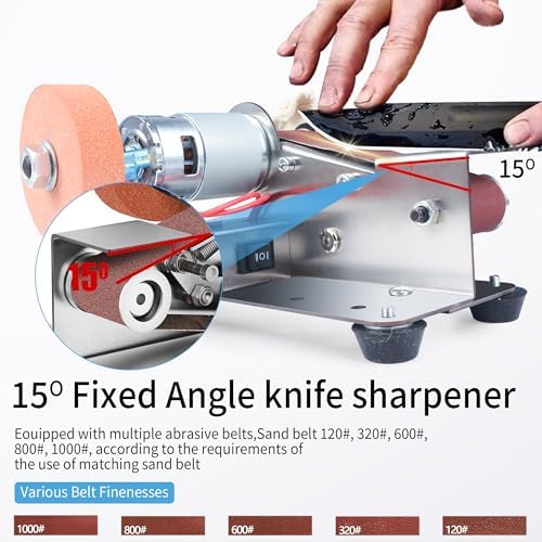 Multifunctional Mini Belt Sander, Electric Knife Sharpener, 15 Degree Belt Grinder,7 Adjustable Speed Buffer Polisher Knife Sharpening System for Kitchen Knives, Wood, Plastic, Crafts