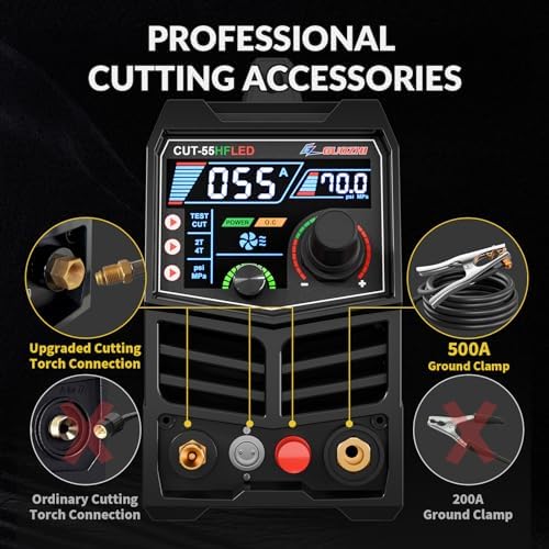 GZ GUOZHI Plasma Cutter 55Amp High Frequency Non-Touch Arc Digital Screen Display DC Inverter 110/220V Dual Voltage Blowback Plasma Cutting Machine CUT-55HFLED