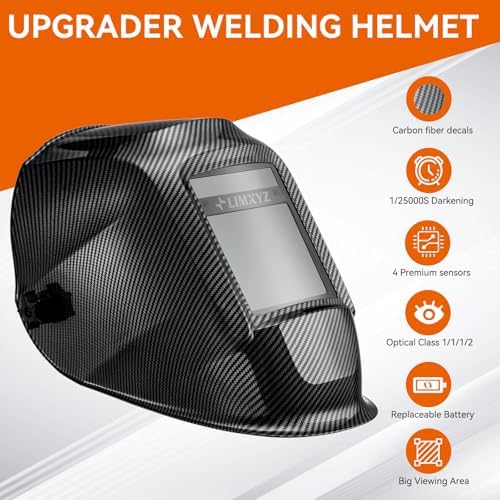 Welding Helmet Auto Darkening,Large Viewing 3.94 * 3.15" True Color Carbon Fiber Welding Hood With 4 Arc Sensors Solar Powered,Wide Shade 5-9/9-13 for TIG, MIG, MAG (A-001)