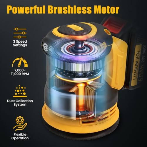 5 Inch Cordless Brushless Random Orbital Sander for Dewalt 20V Battery