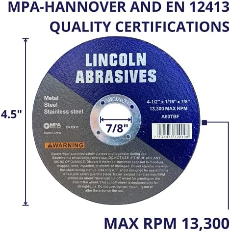 50 Pc 4.5" x 1/16" x 7/8" Cut-Off Wheels Lincoln Abrasives Metal & Stainless Steel