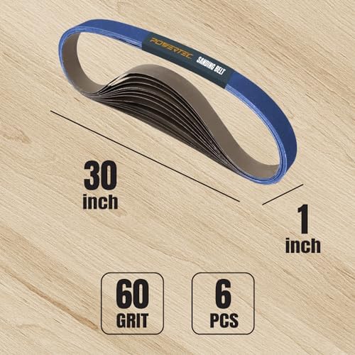 POWERTEC 1x30 Sanding Belts, 6PK, 60 Grit Zirconia 1 x 30 inch Sanding Belts for Belt Grinder, Belt and Disc Sander, Knife Sharpening, Woodworking, Metalworking, Derusting (413006Z-6)