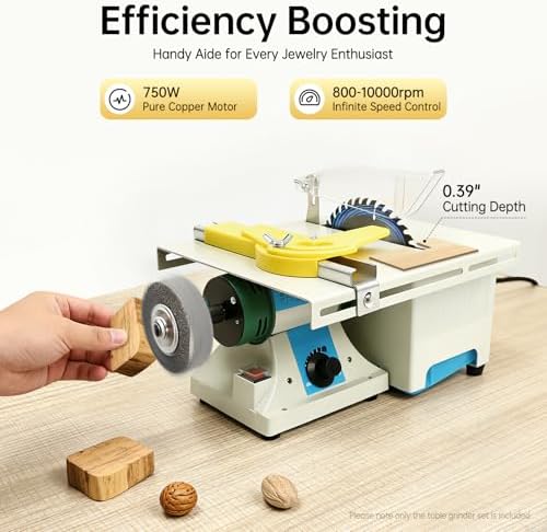 Table Saw, Gem Jade Grinder Polisher for Cutting Rocks, Rock Cutting Saw with Blade, Adjustable Speed Cutting Machine 800-10000rpm, Lapidary Saw for Cutting Grinding Engraving Polishing