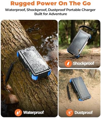 BLAVOR Solar Power Bank with Hand Crank and Built-in 4 Cables 20000mAh