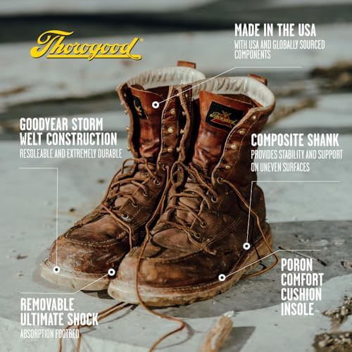 Thorogood American Heritage 8” Steel Toe Work Boots for Men - Full-Grain Leather with Moc Toe, Slip-Resistant Wedge Outsole, and Comfort Insole; EH Rated