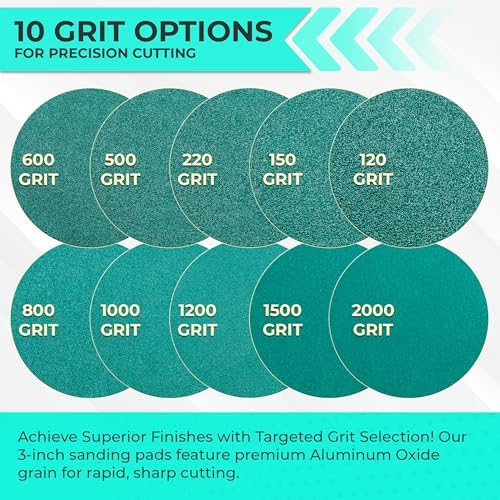 Sunmight Film Grip No Hole 3 Inch Sanding Discs - 800 Grit, Premium Aluminum Oxide - Strong Film Backing for Automotive, Marine, Wood & Metal Applications - Excellent Cutting and Long Life (50 Pcs)
