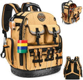 LOKASS Tool Backpack Heavy Duty, 18.5 in, 56 Pockets, Molded Bottom, Brown