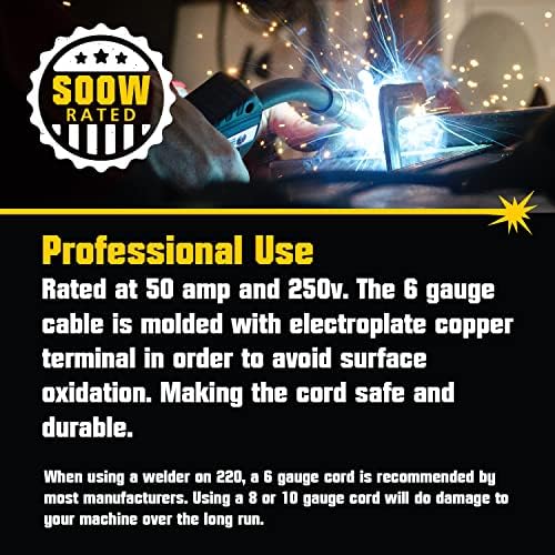 PrimeWeld Welder Extension Cord, SOOW Rated, 50 amp, 250v NEMA 6-50 Heavy Duty Welding Cable, 6 Gauge, (50ft)