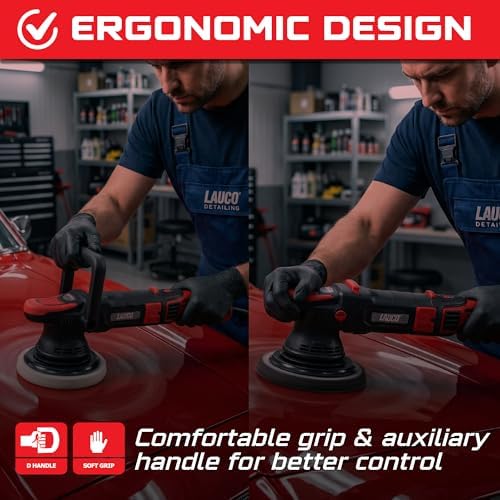 LAUCO Gear Driven Orbital Polisher 1000W with 6-Inch Backing Pad, 6-Speed Variable Control, High Torque Dual Action Polisher for Car Detailing, Paint Correction, Waxing, Buffing & Polishing LP1000
