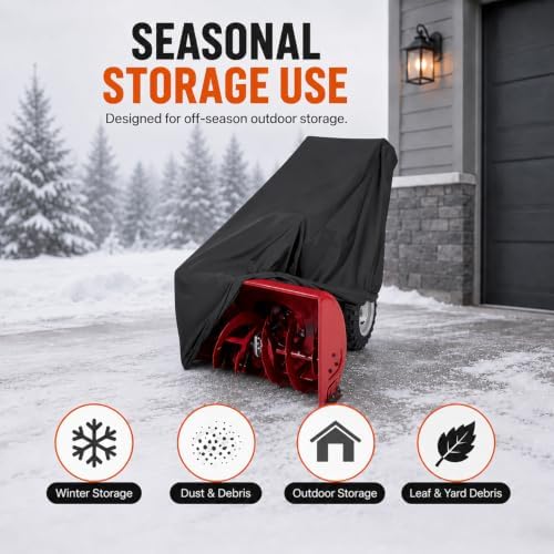 Snow Blower Cover for Columbia C 224 2014–2018, 420D Oxford Snowblower Storage Cover with Drawstring Closure, Buckle Straps for Walk-Behind Snow Throwers