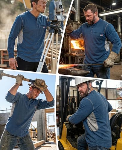 BOCOMAL FR Shirts for Summer Breathable Vented Mesh Flame Resistant Henley
