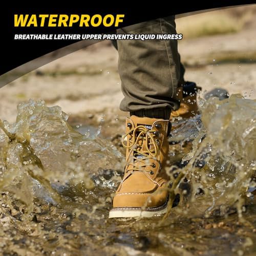 Steel Toe Boots for Men-6 Inch Moc Toe Safety Work Boots Non-Slip Resistant Indestructible Construction Western Boot Mens Steel Toes Shoes