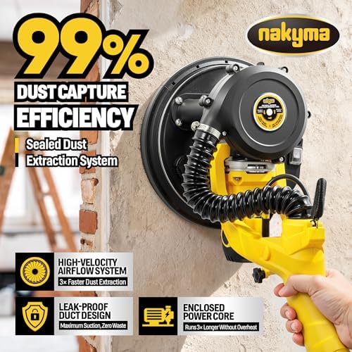 Drywall Sander, 950W 8.5A Electric Drywall Sander with Vacuum Dust Collector, 9 Variable Speed 800-2100RPM, Foldable & Extendable Handle, Wall Sander for Popcorn Ceiling, Drywall Pole Sander