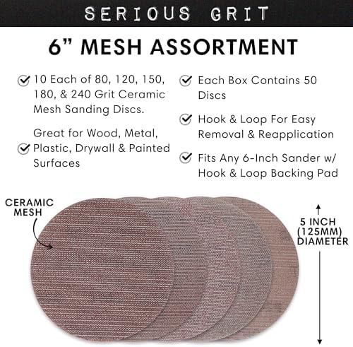 Serious Grit - 6-Inch Ceramic Mesh Discs - P80-240 Assortment - 50 Pack