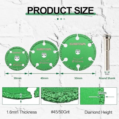 Diamond Metal Cut-off Wheel - 30/40/50mm Steel Cutting Wheel with a 1/4"(6mm) Round Shaft, Diamond Blade Cutting Disc for Iron Pipe Iron Sheet Bolt Screw